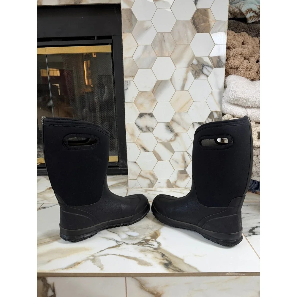Bogs Waterproof Boots Kids 5 Classic High Black Insulated Winter Pull On Handles
